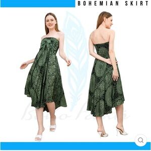 Mandala green hippie skirt dress by Boho pants One size flowy lightweight rayon